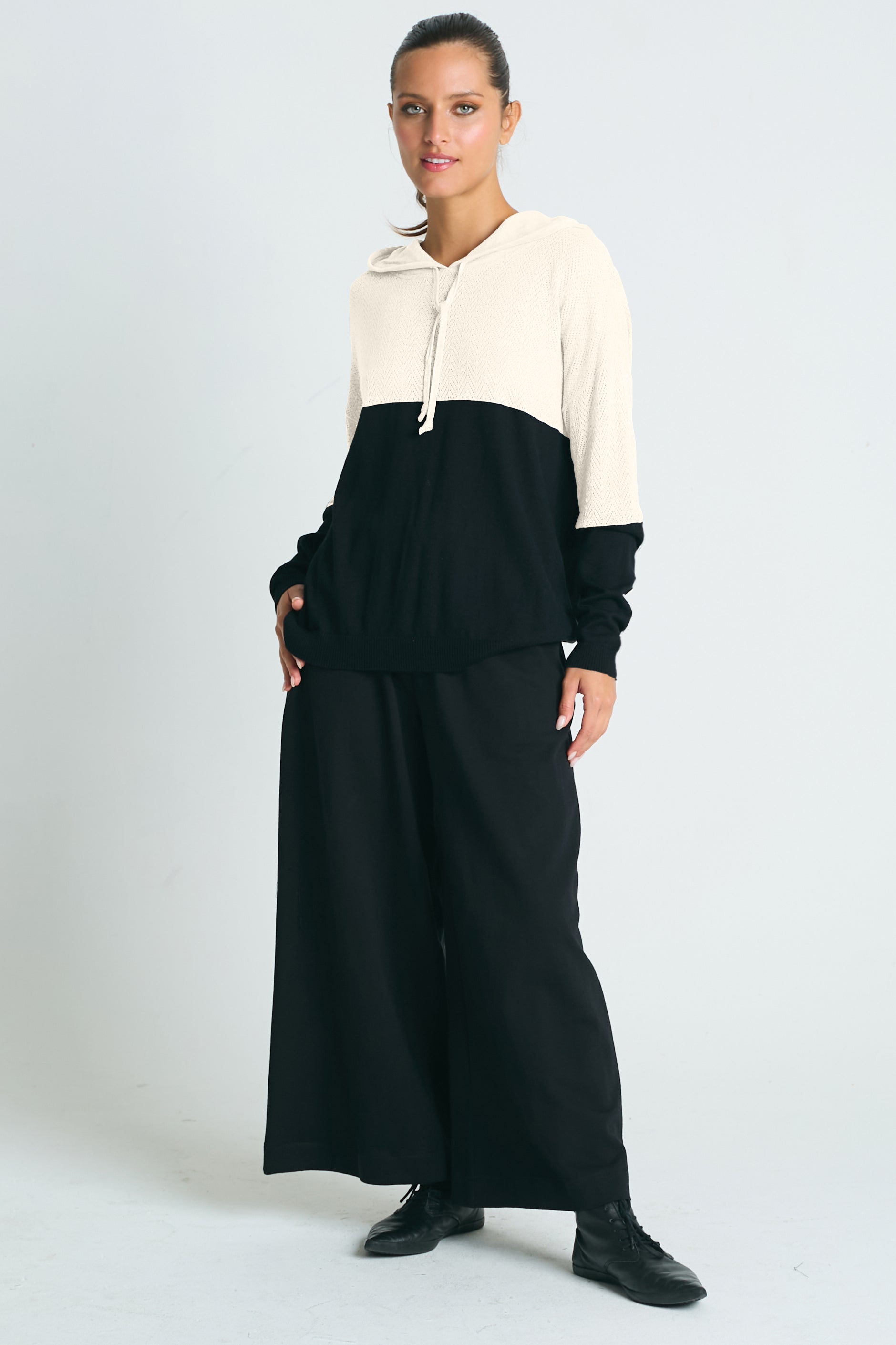 Pima Cotton 2 Tone Pointelle Hoodie