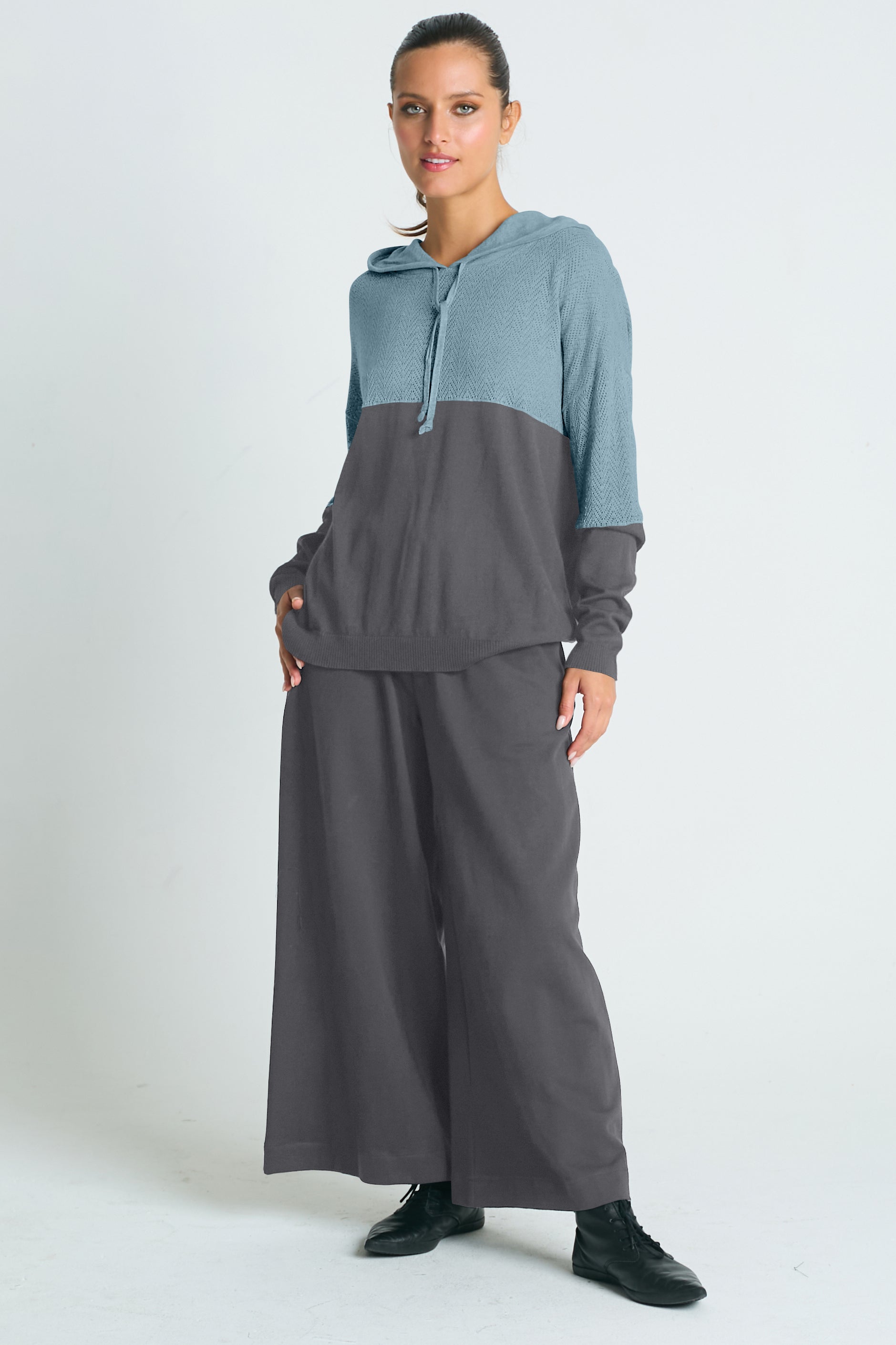 Pima Cotton 2 Tone Pointelle Hoodie