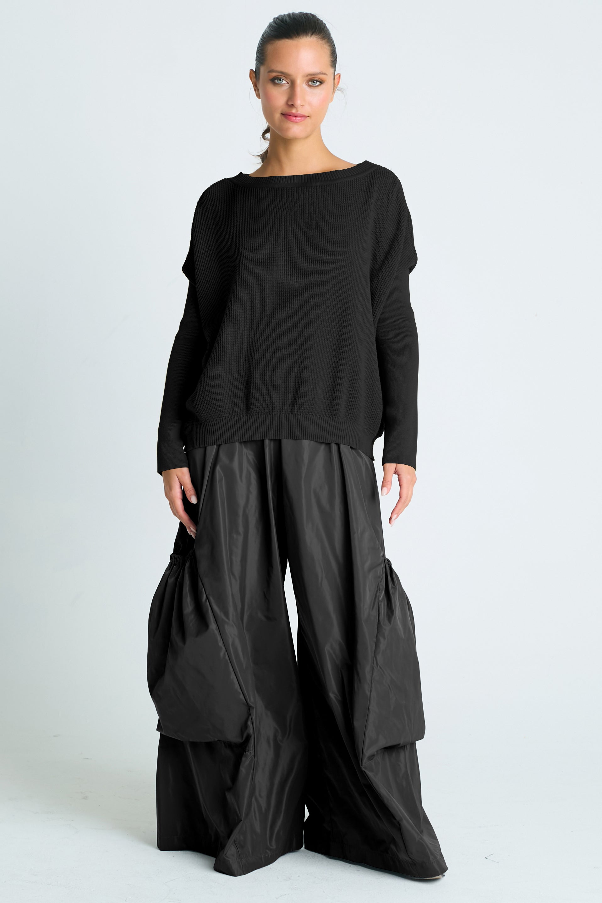 Pima Cotton Waffle Basic Crewneck Sweater