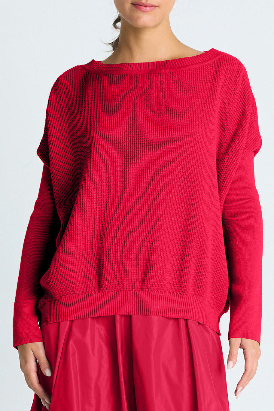 Pima Cotton Waffle Basic Crewneck Sweater