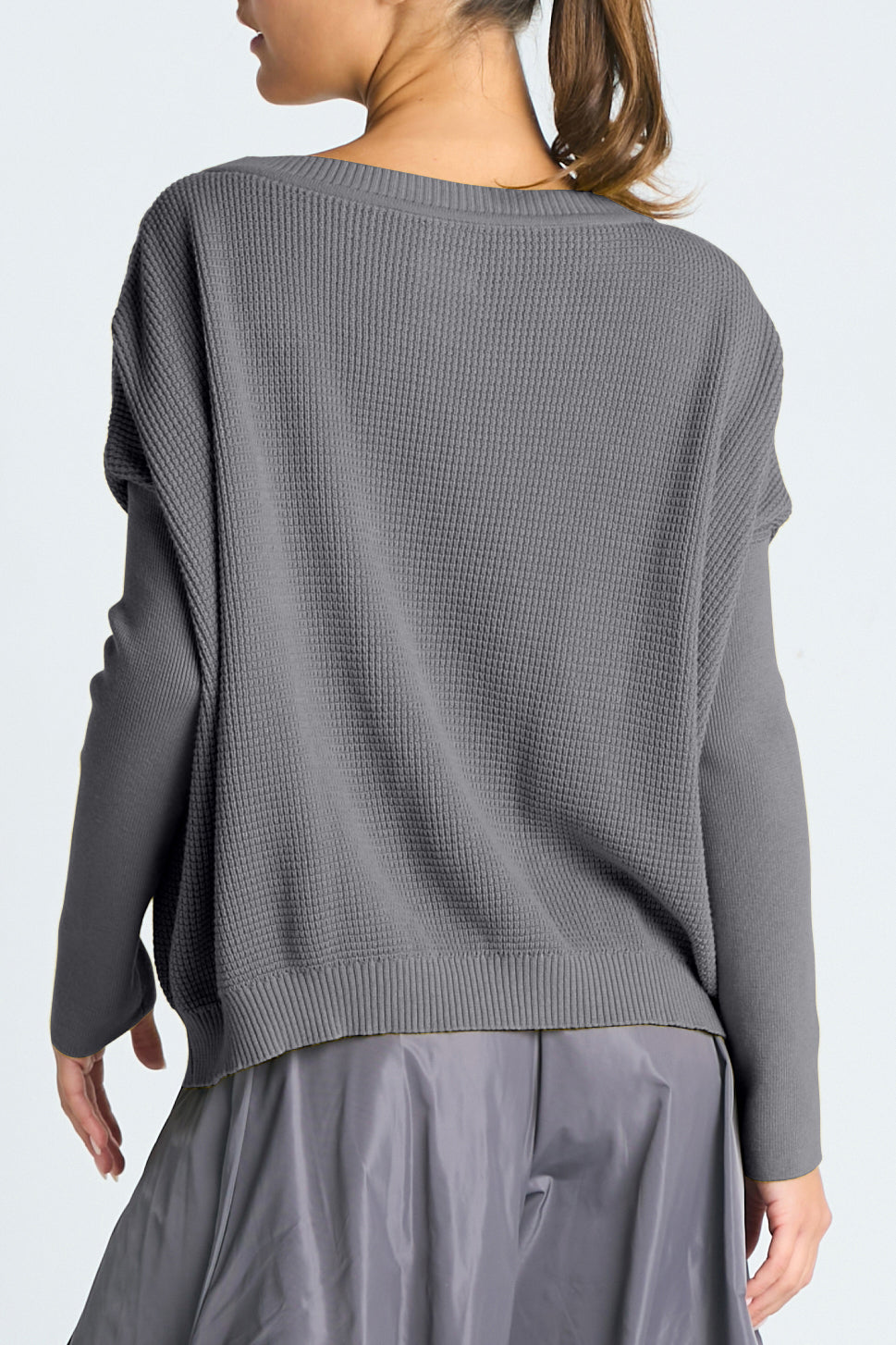 Pima Cotton Waffle Basic Crewneck Sweater