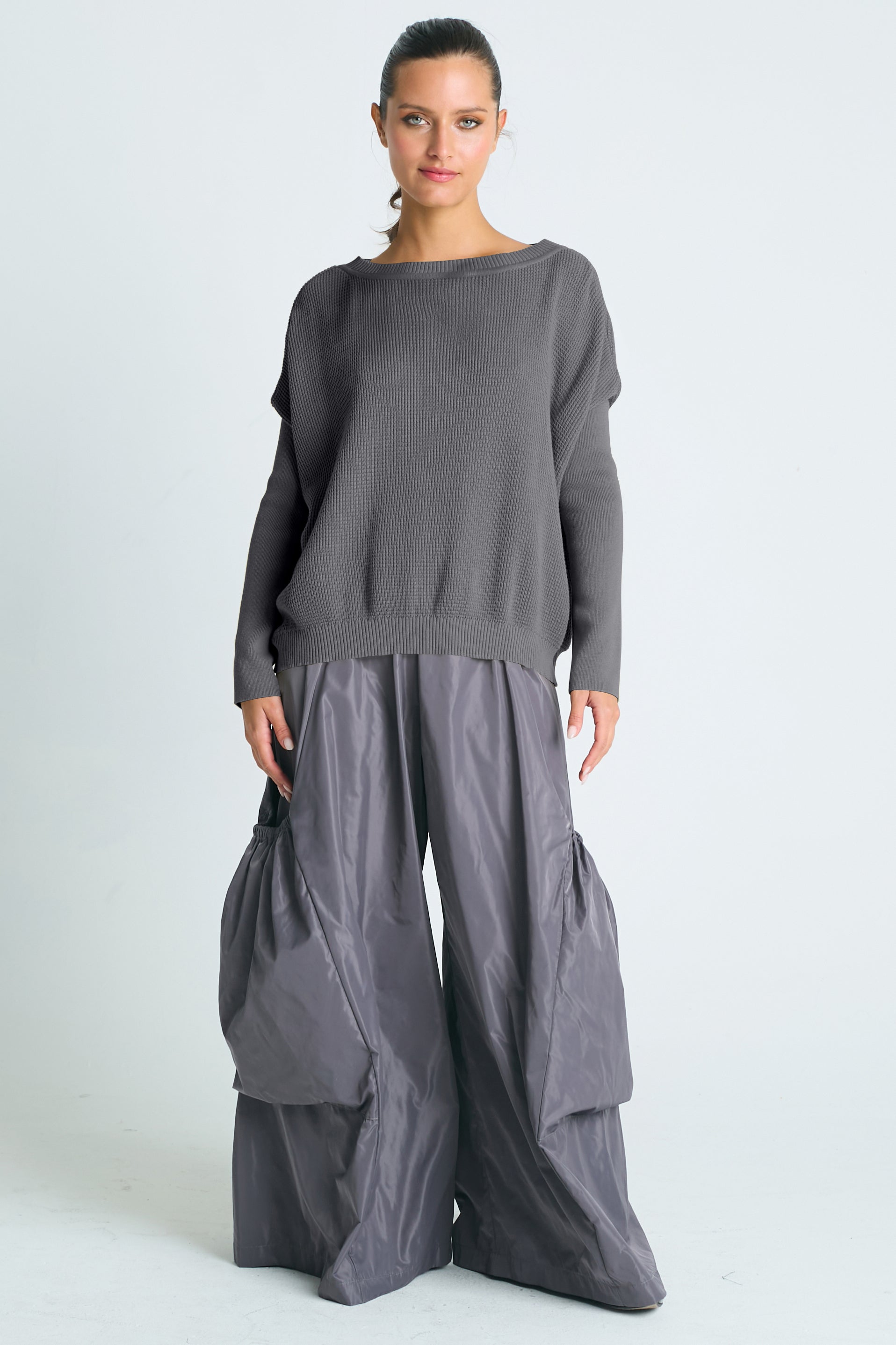 Pima Cotton Waffle Basic Crewneck Sweater