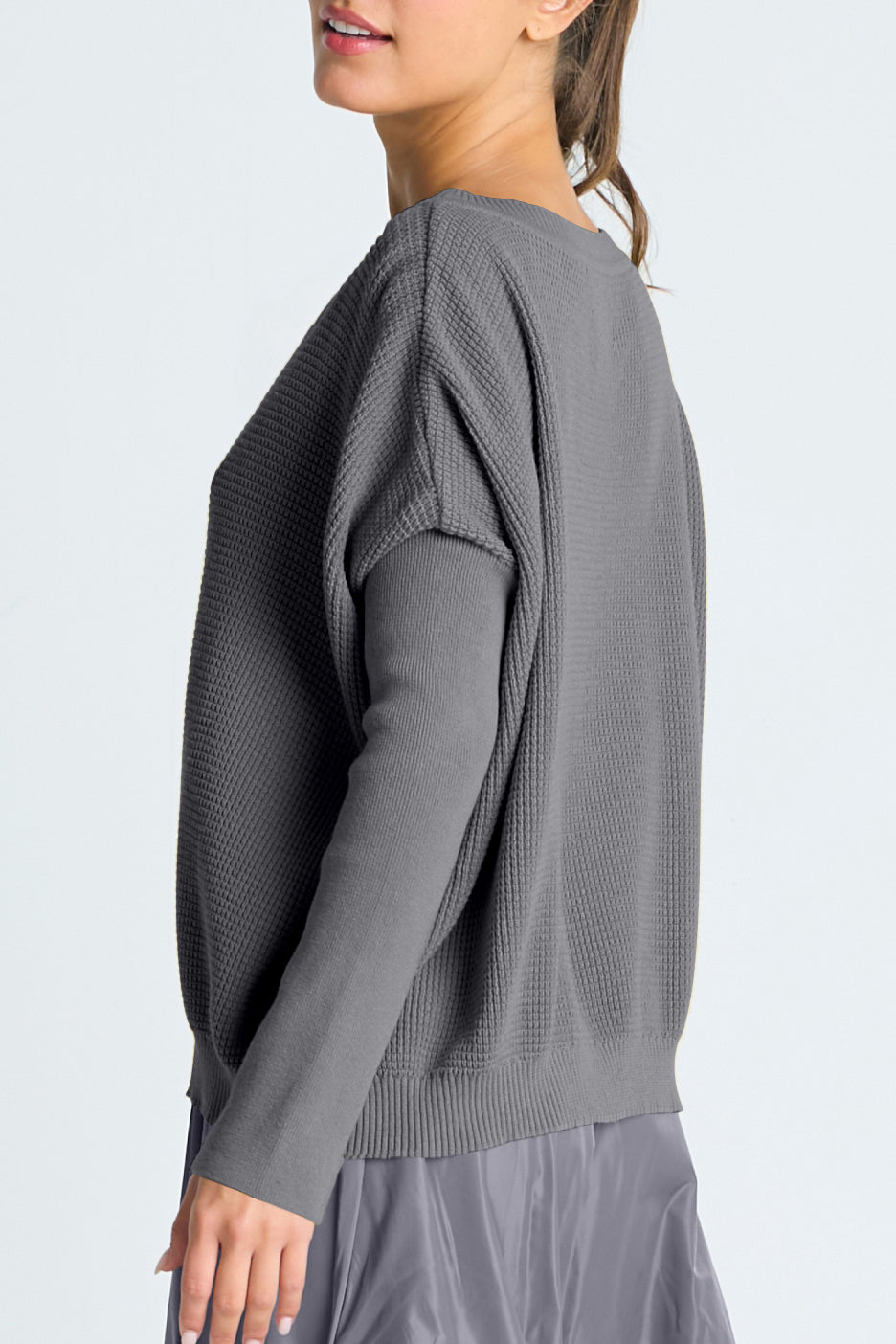 Pima Cotton Waffle Basic Crewneck Sweater