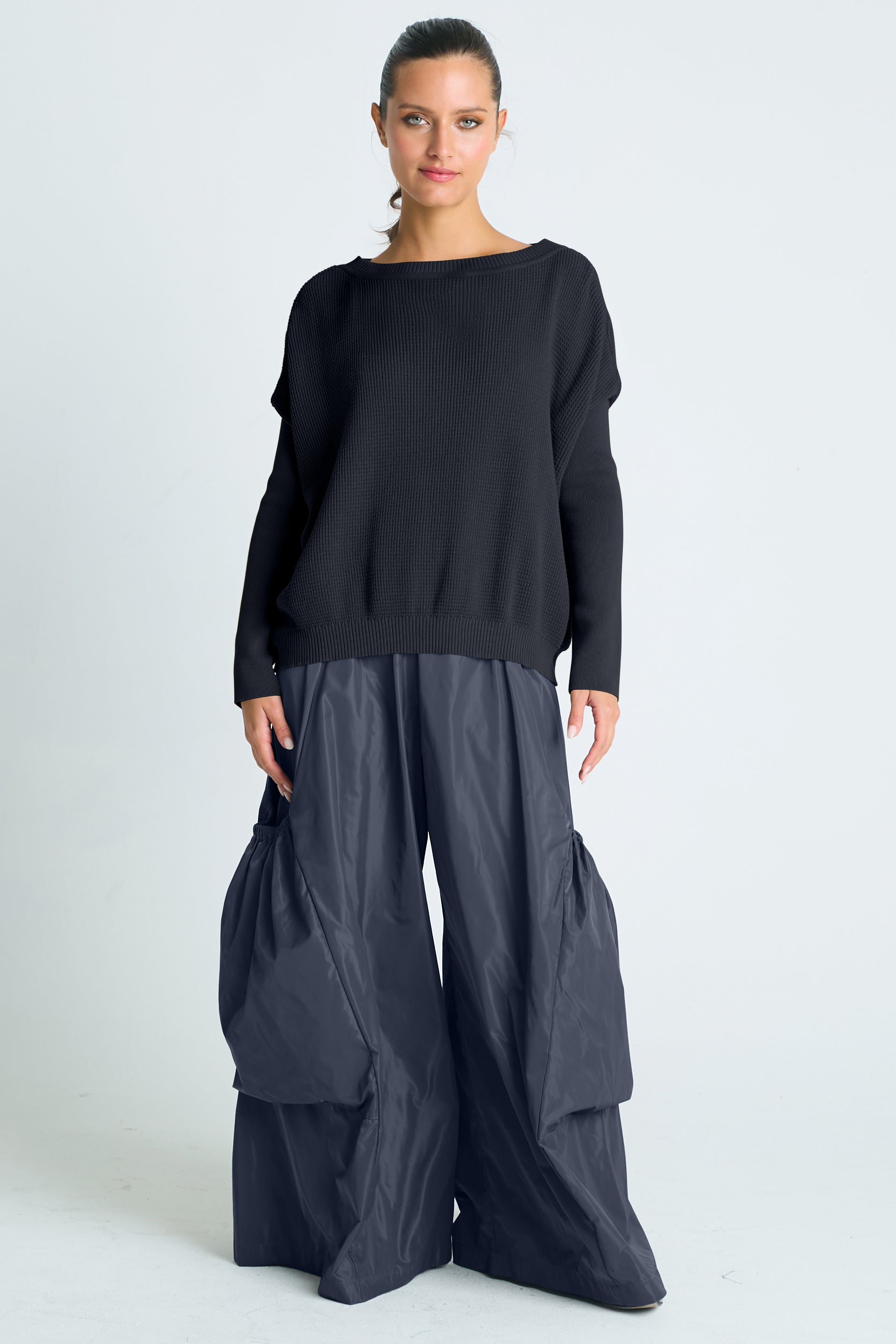 Pima Cotton Waffle Basic Crewneck Sweater