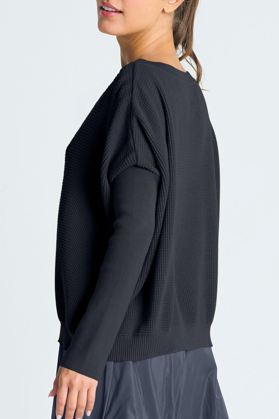 Pima Cotton Waffle Basic Crewneck Sweater