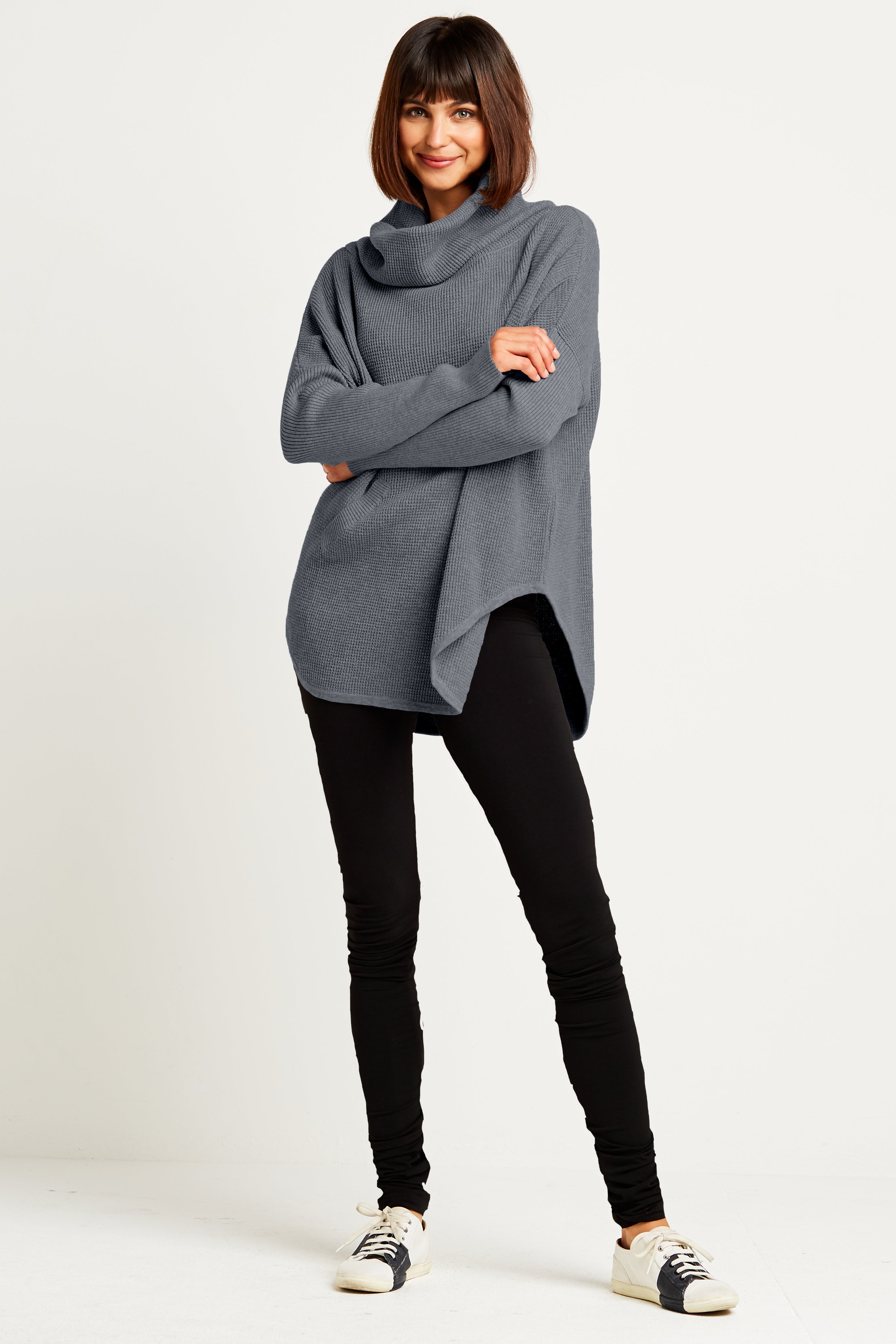 Pima Cotton Waffle Cowl Sweater