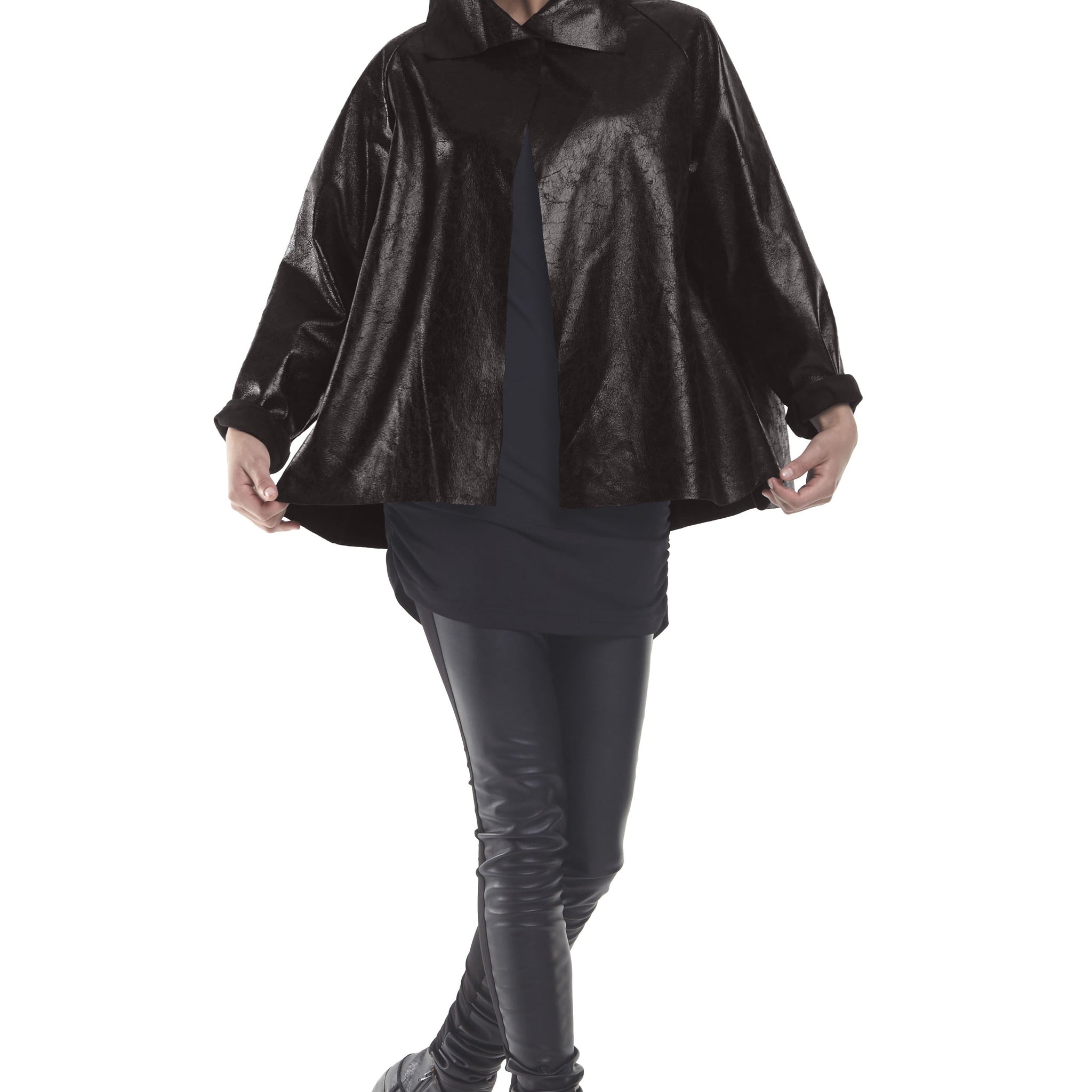 Vegan Leather Distressed Shirttail Jacket