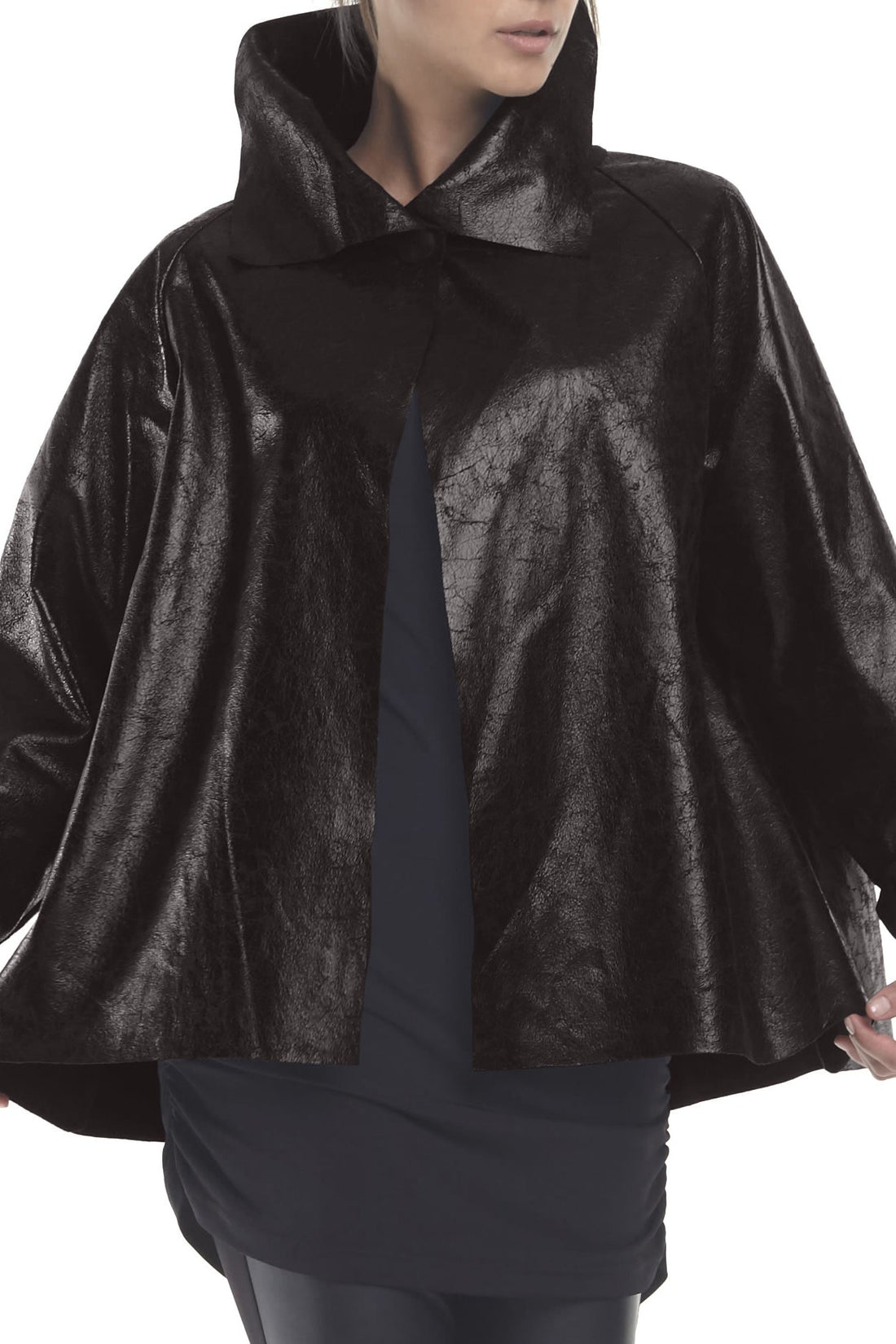 Vegan Leather Distressed Shirttail Jacket