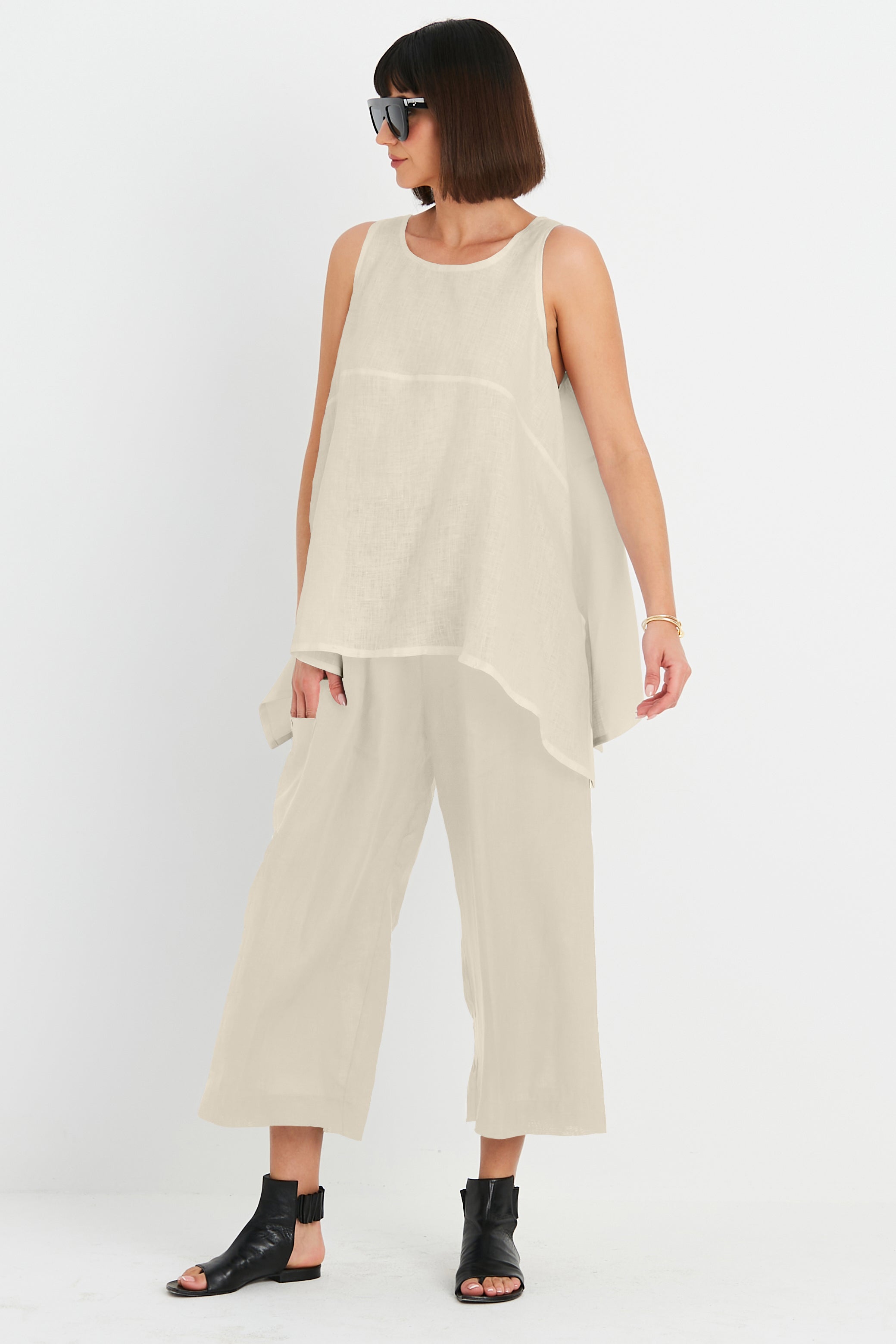 Handkerchief Linen Crop Gaucho Pants