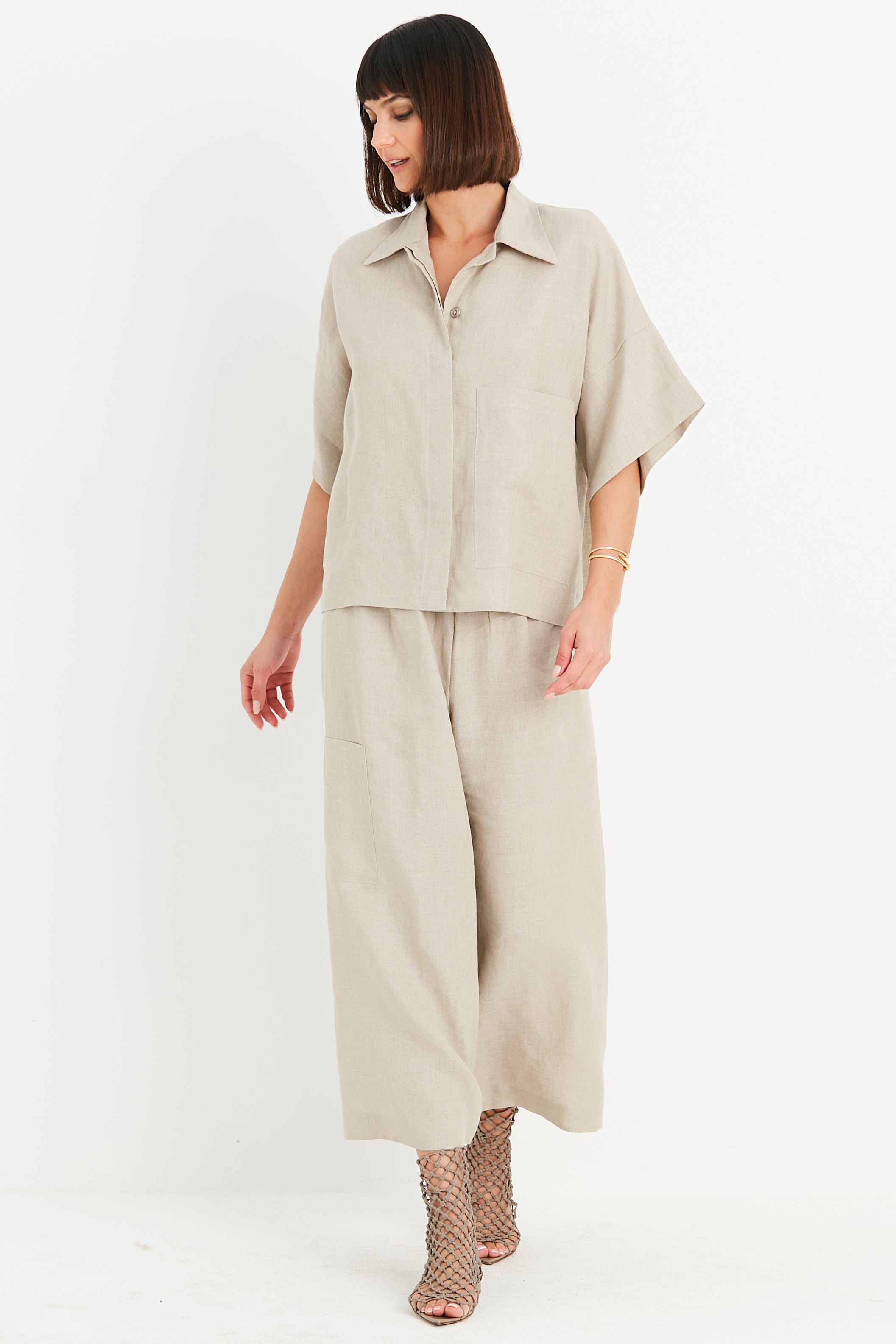 Handkerchief Linen Crop Gaucho Pants