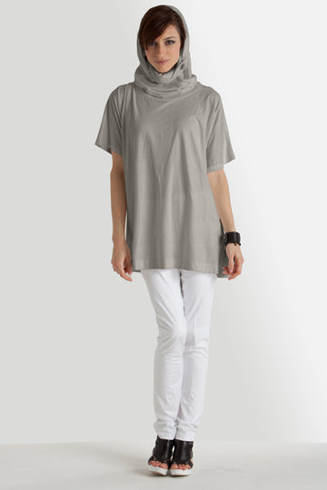 Perforated Suede Cowl Neck Hoodie