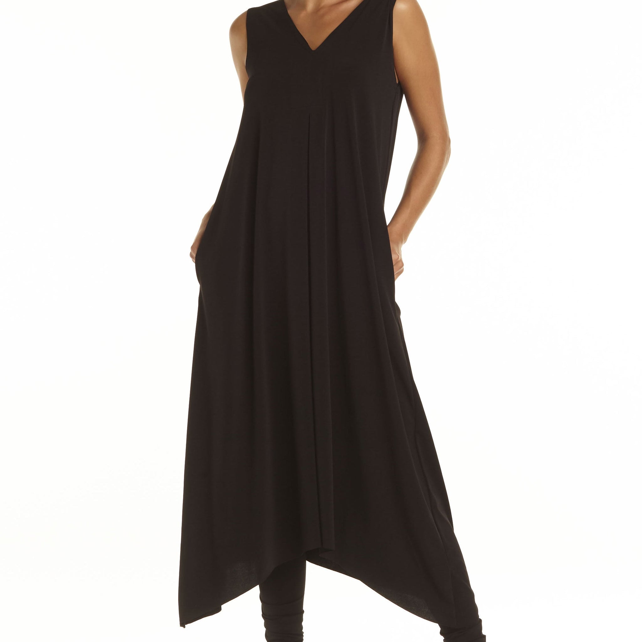 Matte Jersey Double V Neck Dress