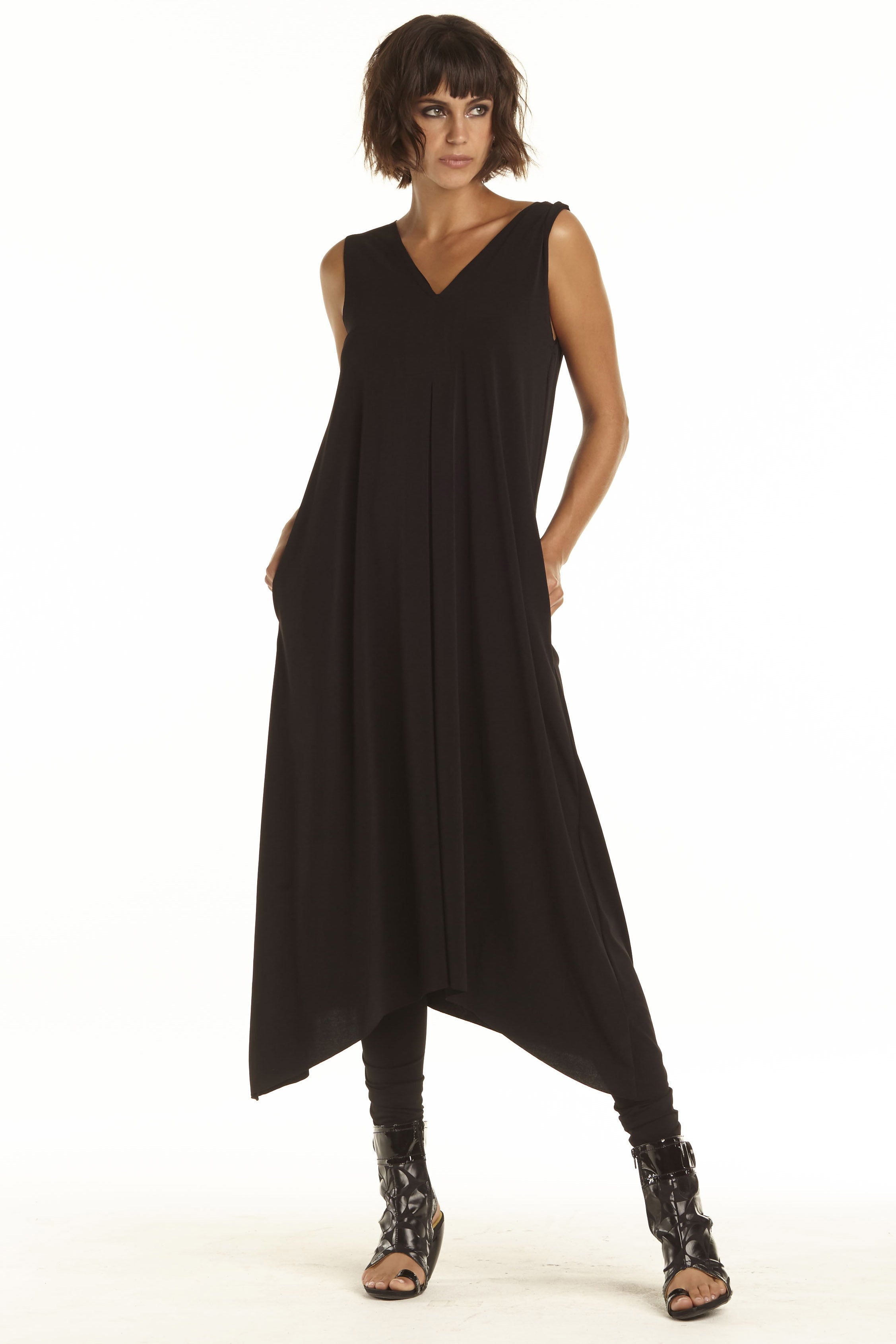 Matte Jersey Double V Neck Dress