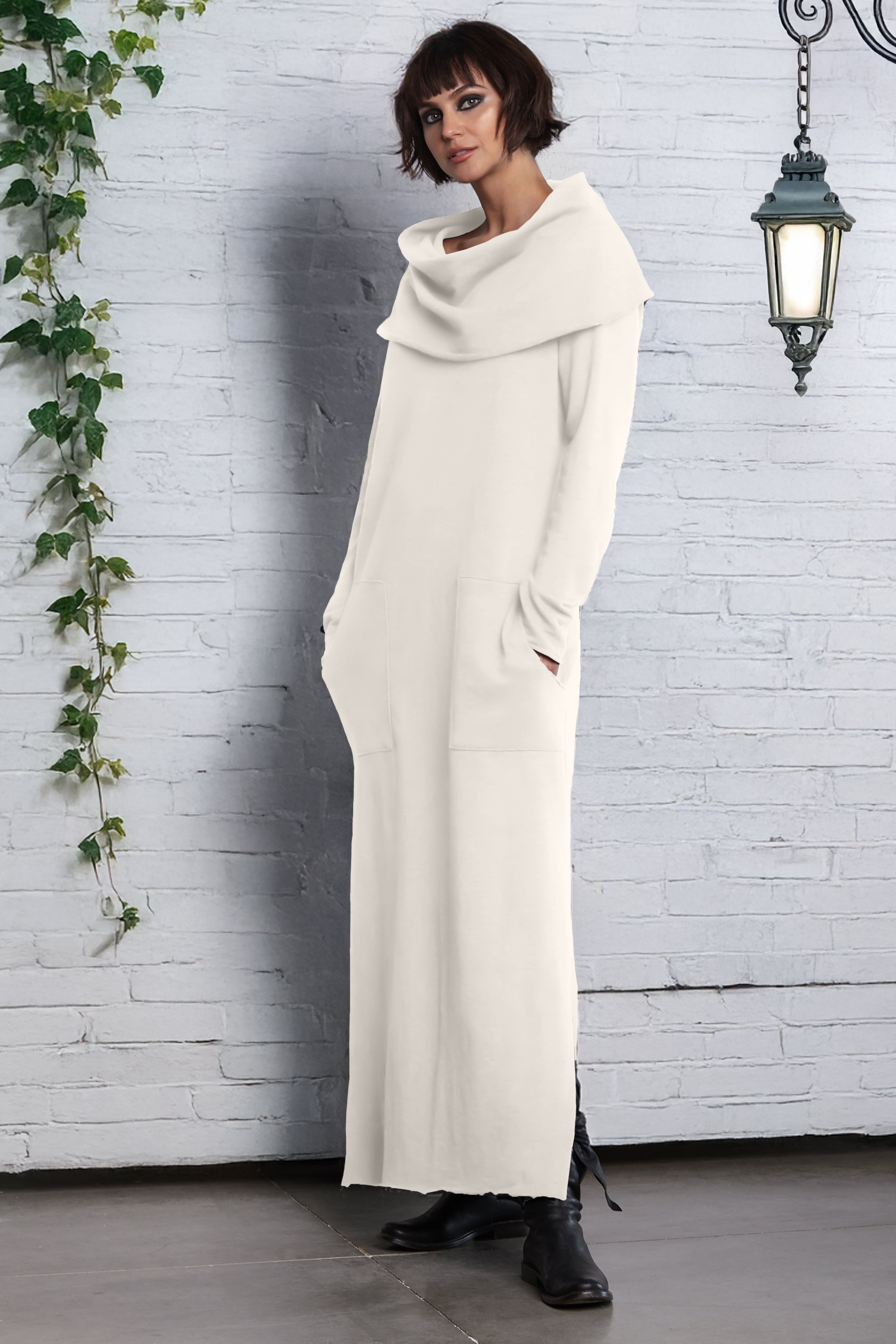 French Terry Long Cowl Dress
