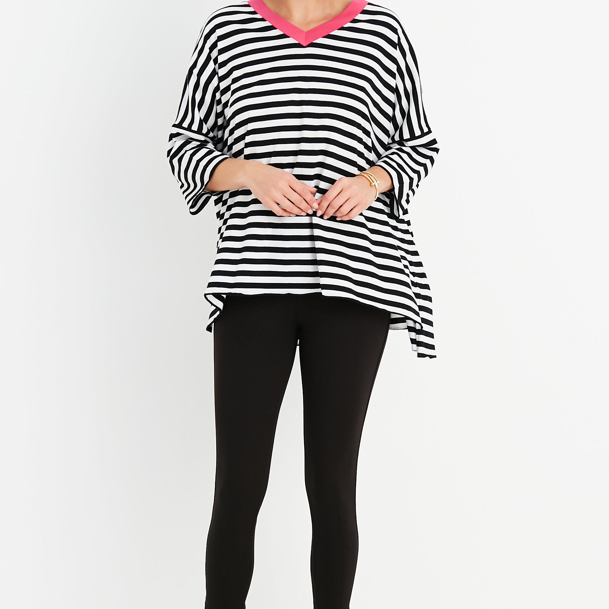 Pima Cotton Border Stripe S/S V Tee