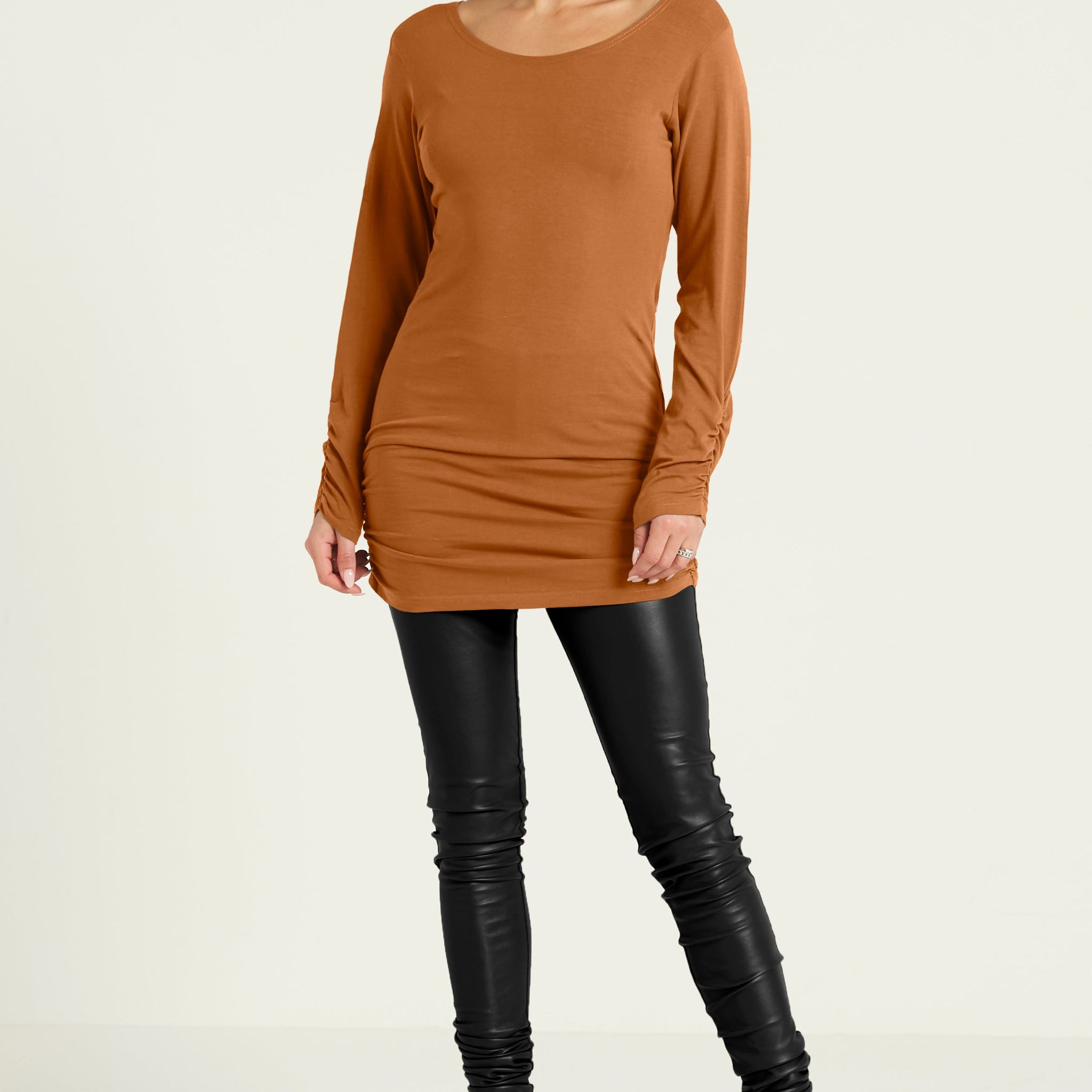 Cotton Lycra  Long Sleeve Ruche Top