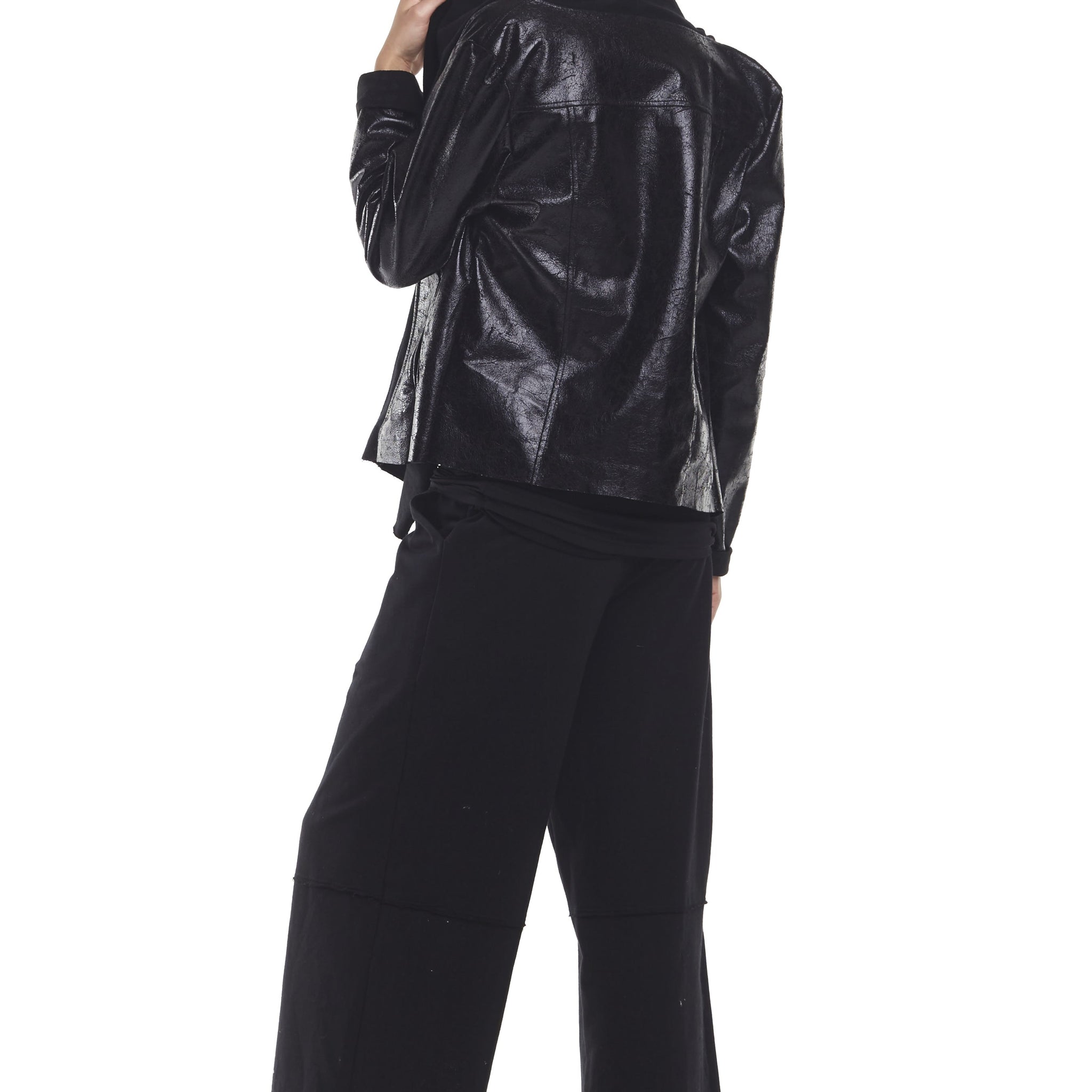 Vegan Leather Distressed Cascade Jacket