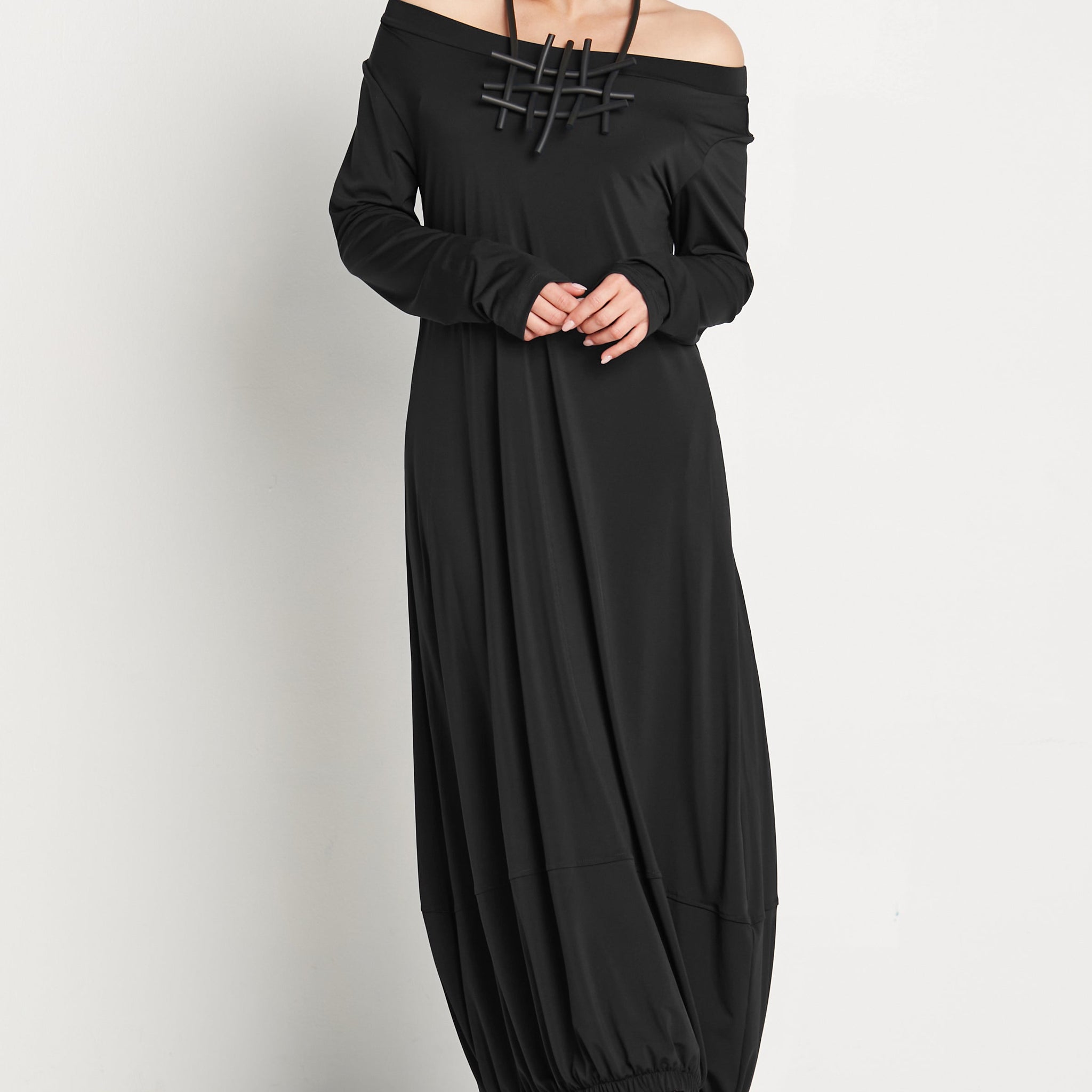 Matte Jersey Long Sleeve Lantern Dress