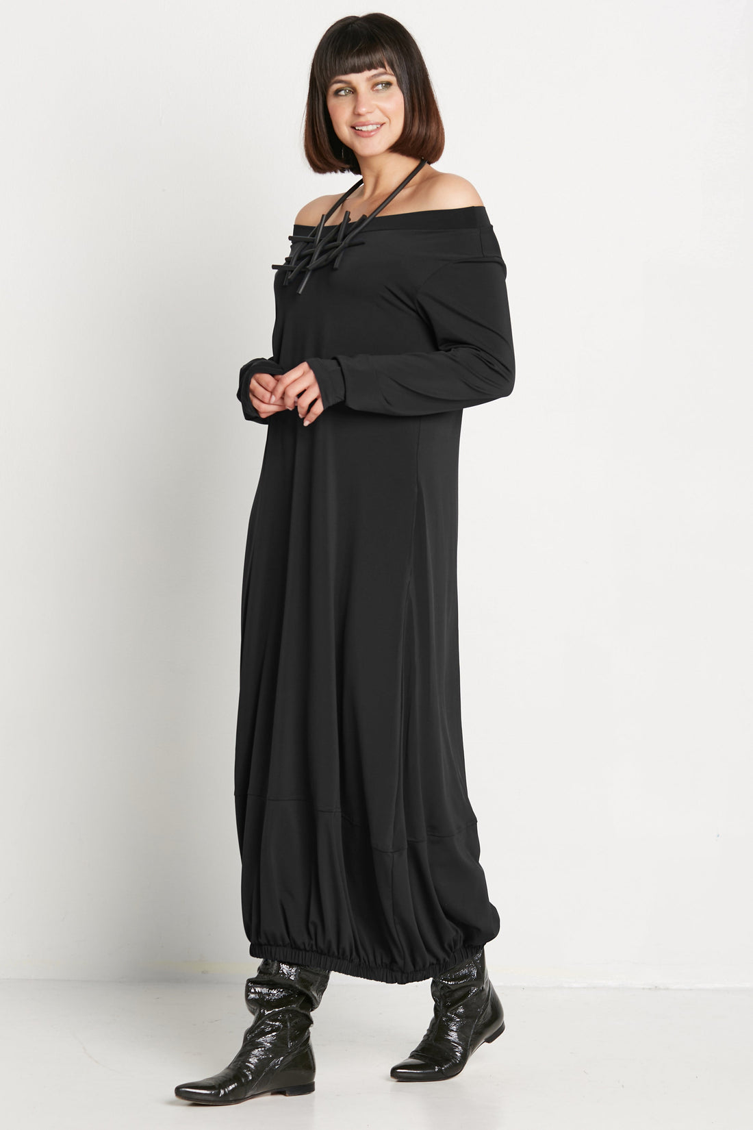 Matte Jersey Long Sleeve Lantern Dress