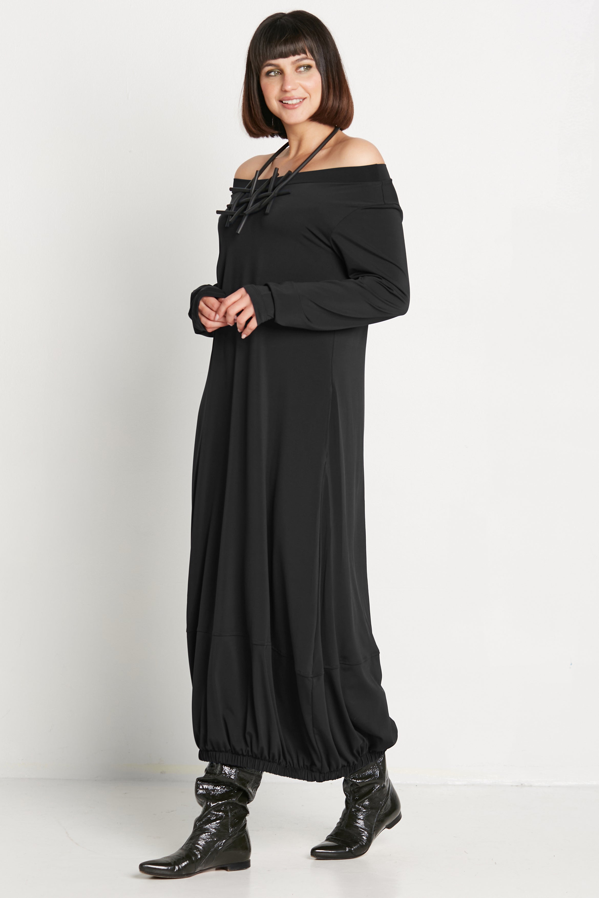 Matte Jersey Long Sleeve Lantern Dress