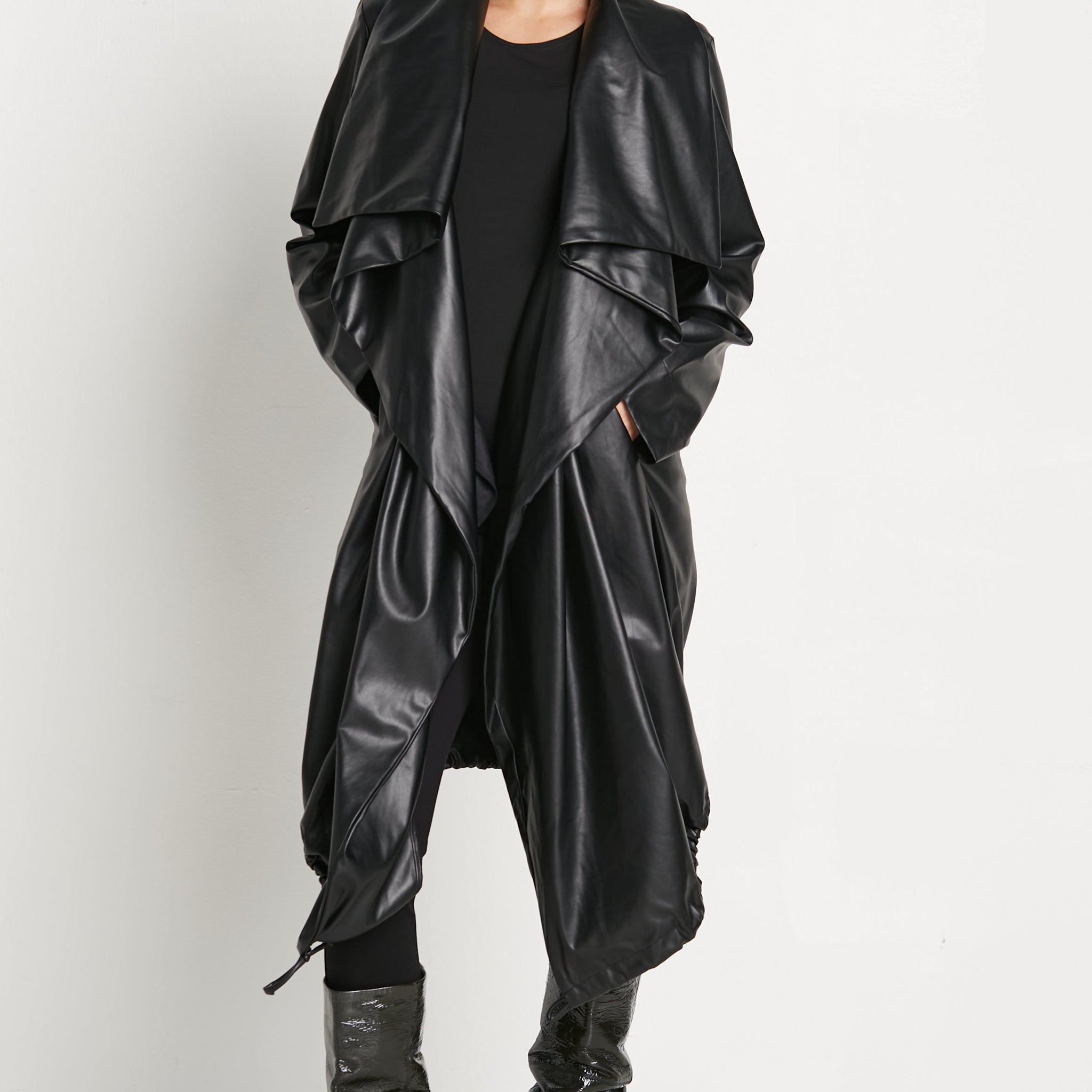 Vegan Leather Cascade Coat