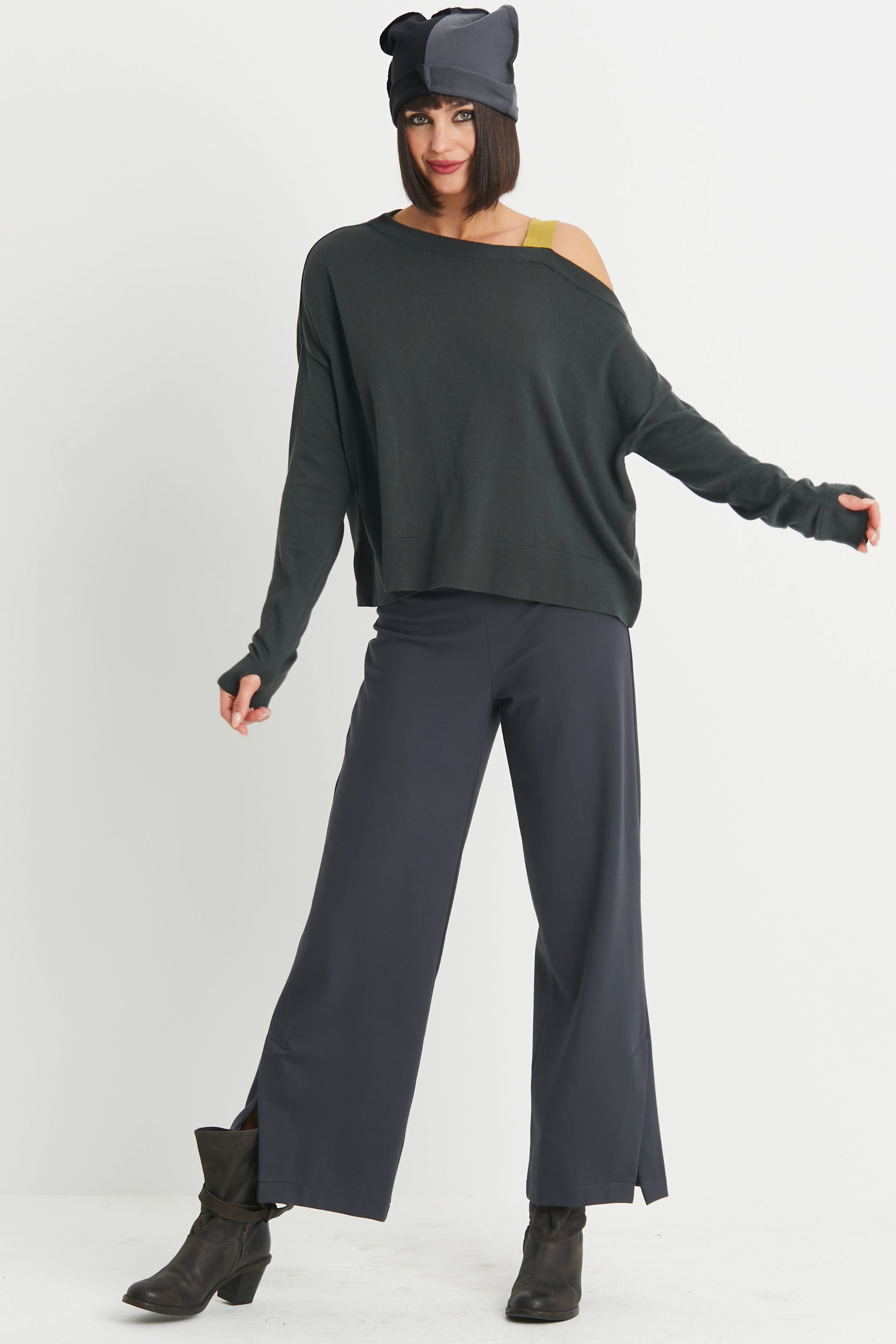 Pima Cotton 2 Tone Cut Away Sweater