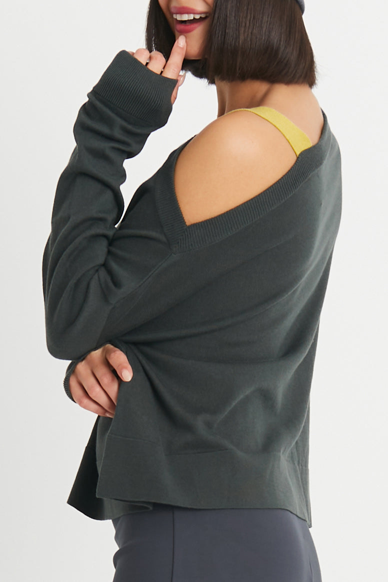 Pima Cotton 2 Tone Cut Away Sweater