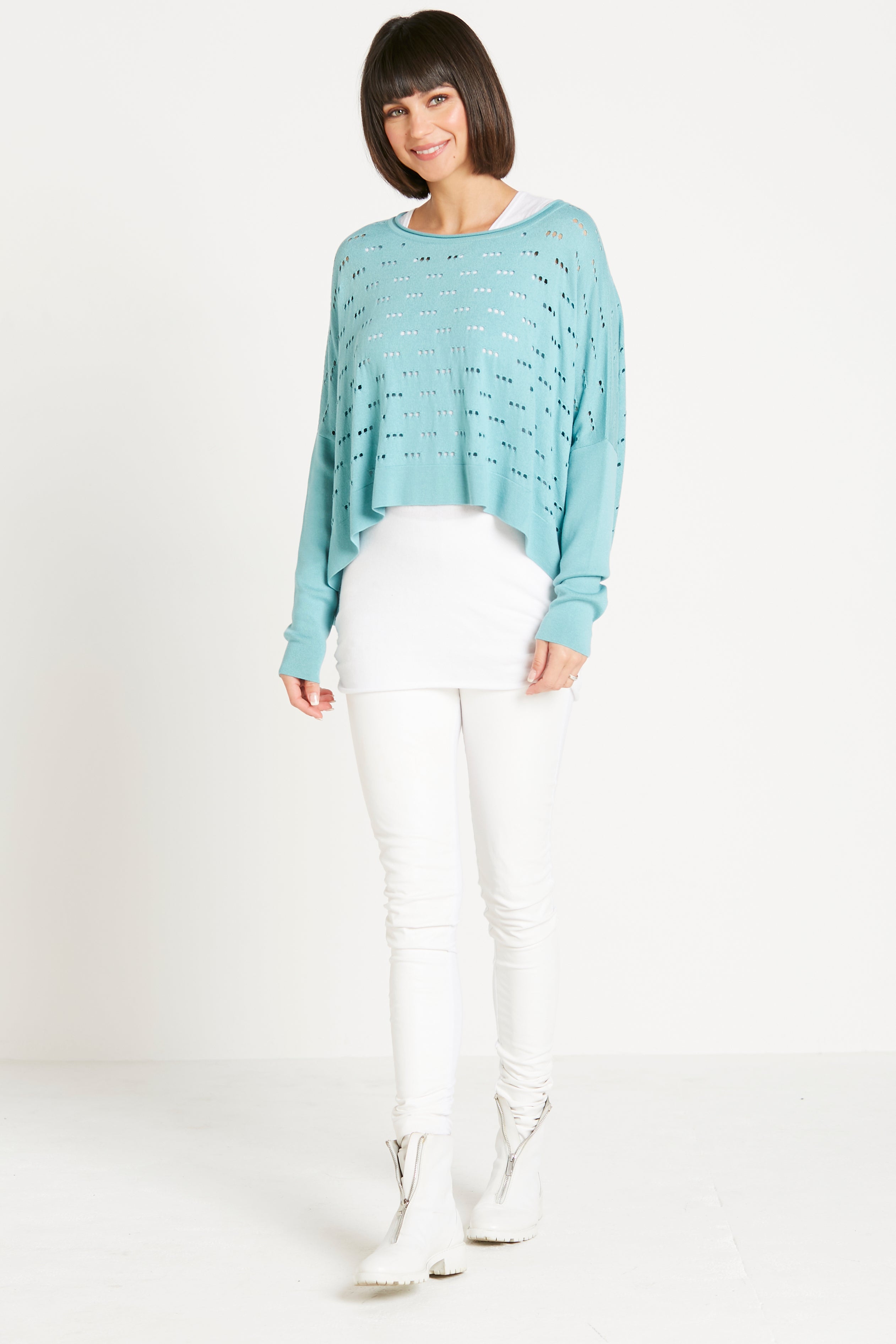 Pima Cotton 3 Hole Punch Boatneck Sweater