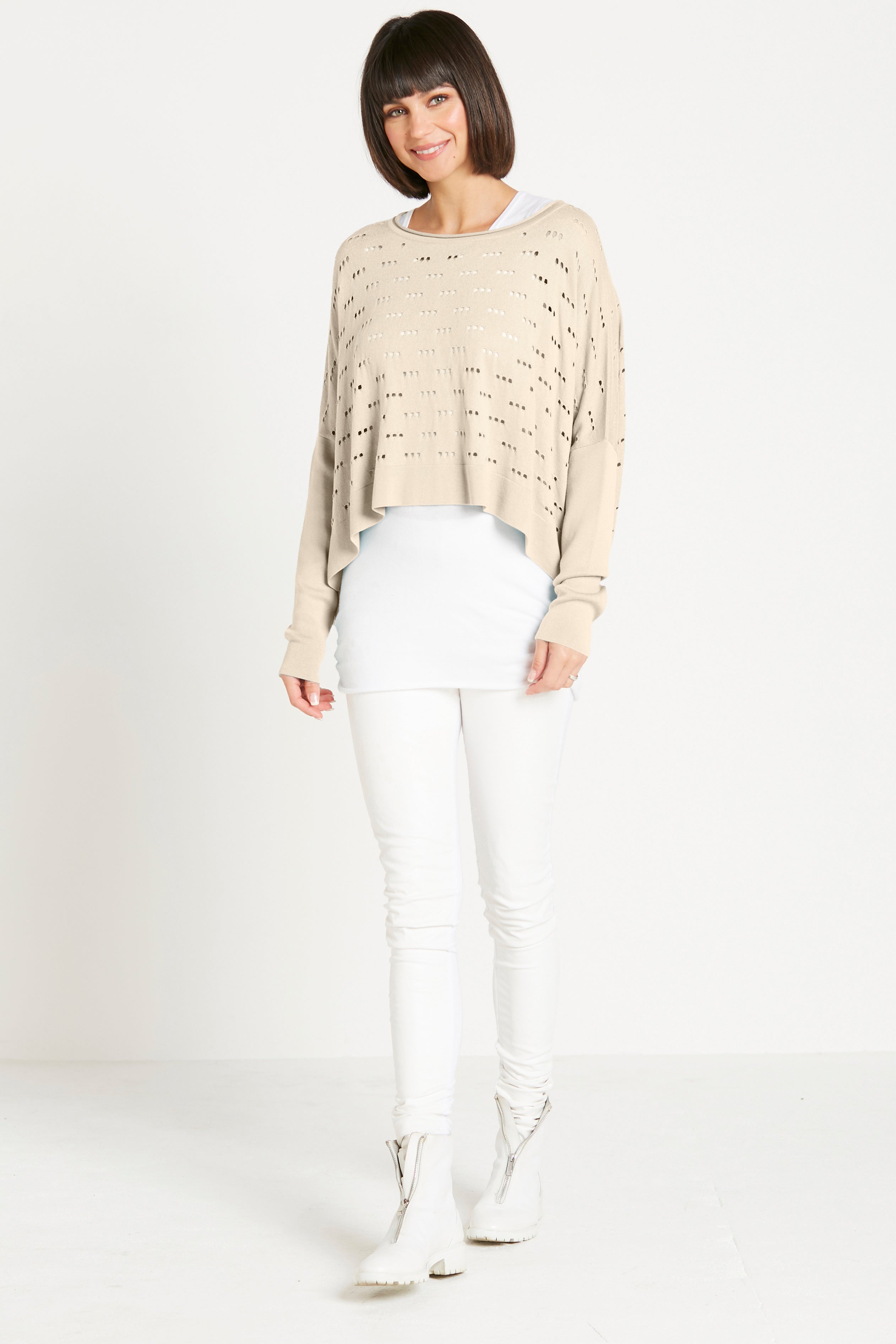 Pima Cotton 3 Hole Punch Boatneck Sweater