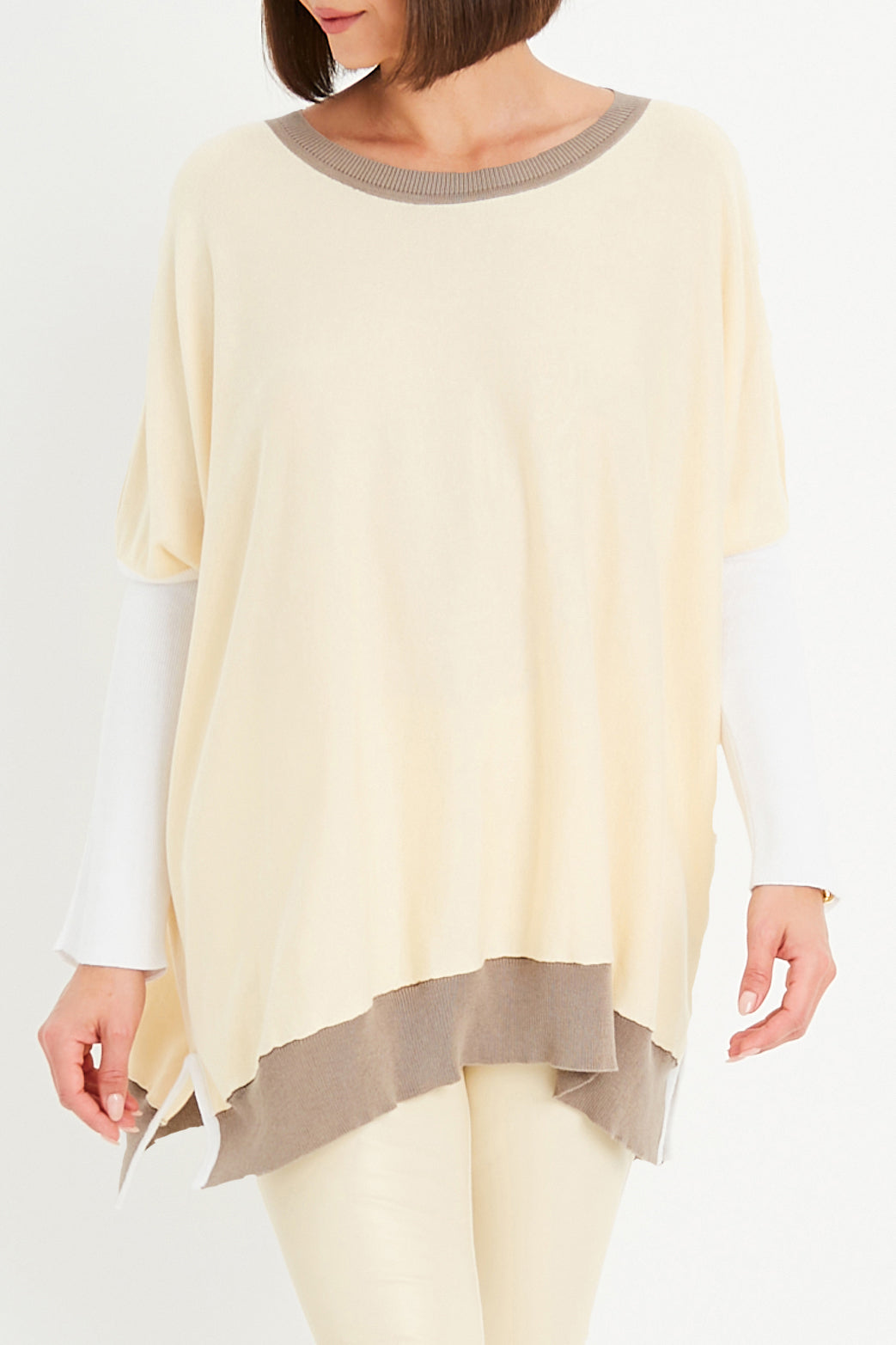 Pima Cotton Color Block Crewneck Sweater